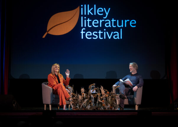 Photo of interview taking place at Ilkley Literature Festival