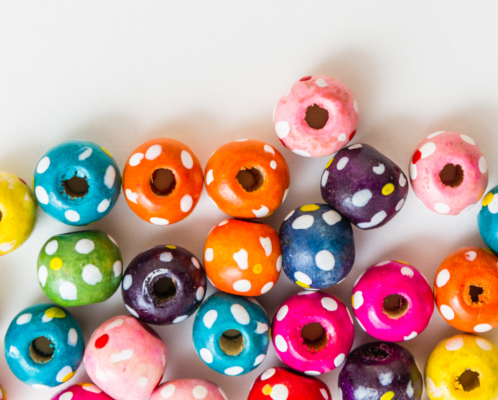 Coloured polka dot beads.