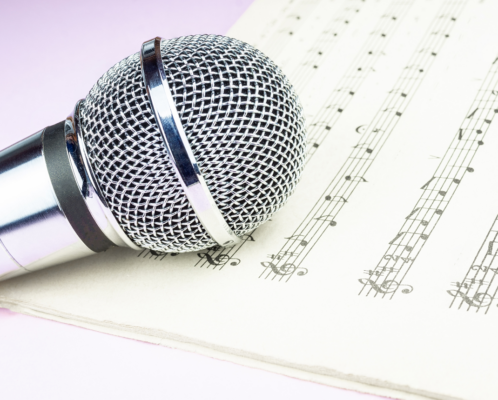 A microphone placed on a music sheet